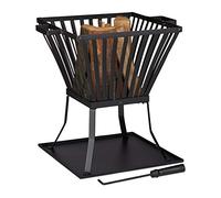 Relaxdays Brucialegna XL con Attizzatoio, Braciere da Giardino e Terrazza, con Vassoio, per Legna, 56x56,5x45cm, Nero