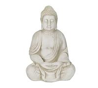 Relaxdays Buddha, Figura da Giardino, Resistente alle Intemperie, Buddha Seduto, in Poliresina, HLP 70x45x35 cm, Crema