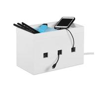 Relaxdays Portacavi in bambù, per Coprire Ciabatte e Cavi, Cable Management Box da Scrivania, HLP 16,5x25,5x14cm, Bianco