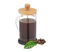 Relaxdays Caffettiera Pressofiltro Manuale, in Vetro con Tappo in bambù, 600 ml, caffè, tè, Trasparente Naturale