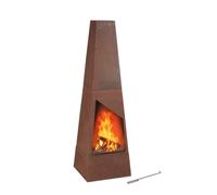 Relaxdays Caminetto da Giardino, Piramidale, Acciaio Corten, con Attizzatoio, Griglia, Stufa, HLP: 149x45x45 cm, Marrone, 1 pz