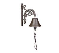 Relaxdays Campanella da Muro in Ghisa, Design Antico, Campana Decorativa con Corda, per Esterni, 19 x 10 x 17cm, Marrone