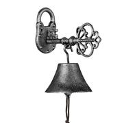 Relaxdays Campanella da Muro in Ghisa, Design Antico con Motivo a Chiave, Campana con Corda, 20 x 11,5 x 18 cm, Argento, Alluminio
