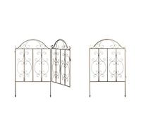 Relaxdays Cancello da Giardino, 3 Parti, Porta e 2 Segmenti di Recinzione, Look Vintage, Cerniere, HL98,5x185 cm, Bronzo