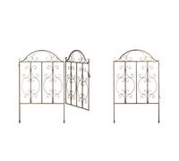 Relaxdays Cancello da Giardino, 3 Parti, Porta e 2 Segmenti di Recinzione, Look Vintage, Cerniere, HL98,5x185 cm, Bronzo