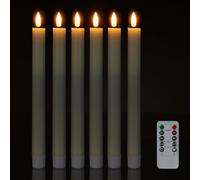 Relaxdays Candele a LED a Stelo, Set da 6 conTimer e Telecomando, in Cera Vera, Fiamma Oscillante Finta, Lumini, Crema