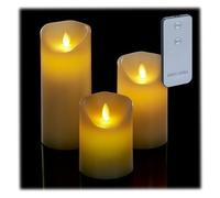 Relaxdays Set di 3 Candele a LED, Set da 3 Ceri con Funzione Timer e Telecomando, Fiamma Oscillante Finta, Lumini, Bianco Crema, Cera