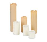 Relaxdays Candele a LED, Set da 6 Candeline in Cera Vera Senza Fiamma, Luce Tremolante Elettrica, Batterie, Ø 5 cm,Crema, 6 pz