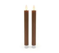 Relaxdays Candele LED a Stelo, Set da 2, tremolanti, Cera Vera, scanalate, Senza Fiamma, Colore caffè 25x2 cm