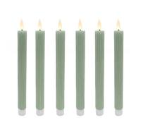 Relaxdays Candele LED a Stelo, Set da 6, Fiamma tremolante, Cera Vera, Salvia, 25 x 2 cm