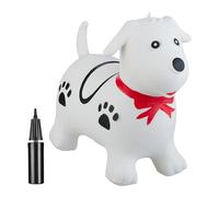 Relaxdays Cane Gonfiabile per Bambini 3 Anni, Gioco Animale Saltellante, Max. 50 kg, Senza BPA, Pompa Manuale, Bianco, 45 x 28 x 52 cm