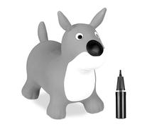 Relaxdays Cane Gonfiabile per Bambini, Animale Saltellante, Max. 50 kg, Senza BPA, 3 Anni, Pompa Manuale, Grigio Bianco, 45 x 25 x 53 cm