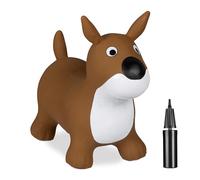 Relaxdays Cane Gonfiabile per Bambini, Animale Saltellante, Max. 50 kg, Senza BPA, 3 Anni, Pompa Manuale, Marrone Bianco, 45 x 25 x 53 cm