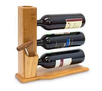 Relaxdays Cantinetta in Bambù, HLP: 32x12x34 cm, Scaffale Portabottiglie in Bambù Scaffale 3 Bottiglie di Vino, Naturale