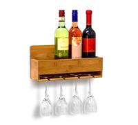 Relaxdays Cantinetta, 17x37x11,5, Portabottiglie con Portabicchieri in bambù, per 4 Bottiglie di Vino, Naturale, 36x11.5x17 cm