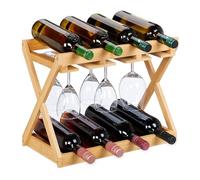 Relaxdays Cantinetta Portabottiglie, Scaffale per 8 Bottiglie di Vino in Orizzontale e 6 Bicchieri, 35x45x23 cm, bambù, Fibra di Legno