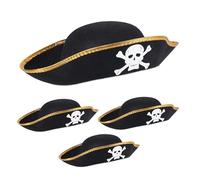 Relaxdays Cappello da Pirata, Set da 4 Tricorno da Piratessa, in Poliestere, Circonferenza Testa Fino a 58 cm ca, Nero