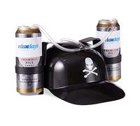 Relaxdays Cappello Porta Birra da Pirata, Elmetto con Cannuccia, per 2 Lattine, Gadget per Carnevale, Calcio Feste, Nero