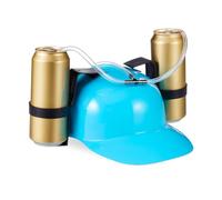 Relaxdays Cappello Porta Birra, Elmetto con Cannuccia, per 2 Lattine, Gadget per Carnevale, Calcio, Feste, Vari Colori