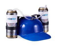 relaxdays Cappello Porta Birra, Elmetto con Cannuccia, Supporti per 2 Lattine, Gadget per Carnevale, Calcio, Feste, Blu