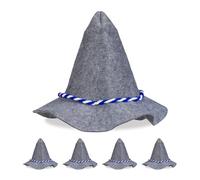 Relaxdays Cappello Tirolese, Set da 5, Cappellino Seppel, Accessori per Costumi di Carnevale e Halloween, Grigio Blu, Poliestere, 39 cm