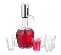 Relaxdays Caraffa in Vetro, Dispenser per Bevande con Bicchieri, Sistema a Pompa, Erogatore per Acqua 2,4 L, Trasparente
