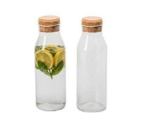 Relaxdays Caraffe in Vetro borosilicato con Tappo Sughero, Set 2 pz, 1,2 L, Trasparente, 27x9x9 cm