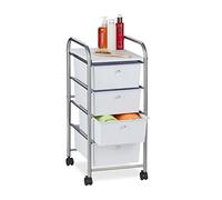 Relaxdays Carrellino Salvaspazio con 4 Cassetti, Metallo & Plastica, Carrello Porta Trucchi da Bagno, Multiuso, Argento, 1 pz