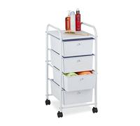 Relaxdays Carrellino Salvaspazio con 4 Cassetti, Metallo & Plastica, Carrello Porta Trucchi da Bagno, Multiuso, Bianco, 1 pz