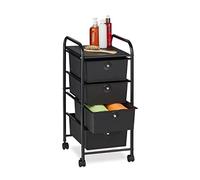 Relaxdays Carrellino Salvaspazio con 4 Cassetti, Metallo & Plastica, Carrello Porta Trucchi da Bagno, Multiuso, Nero, 1 pz