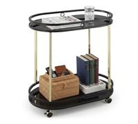 Relaxdays Carrello, 2 ripiani in vetro temperato e acciaio, nero/oro | H x L x P: 77,5 x 72 x 42 cm, 4 ruote