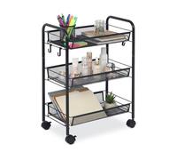 Relaxdays Carrello 3 ripiani a rete, carrello di servizio per cucina, bagno e ufficio, 63 x 44,5 x 26 cm, metallo, nero