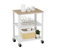 Relaxdays Carrello 3 Ripiani Effetto Legno, Acciaio, Marrone Chiaro-Bianco, 77,5x60x40 cm