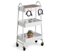 Relaxdays Carrello 3 ripiani, multiuso con ganci, per hobby, bianco