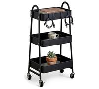 Relaxdays Carrello 3 ripiani, multiuso con ganci per hobby, ufficio, nero