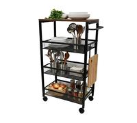 Relaxdays Carrello salvaspazio in Metallo con 4 Ripiani, rotelle, Marrone/Nero, 77x22x45 cm