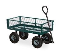 Relaxdays Carrello a Mano, Carretto Standard per il Giardino, da Esterno, Sponde Pieghevoli, max.150kg, Verde