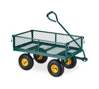 Relaxdays Carrello a Mano, Pratico Carretto per Giardino, Trasporto Carichi, Sponde Pieghevoli, Max. 200kg, Verde Giallo, Acciaio, 19 x 46,5 x 86 cm