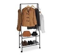Relaxdays Carrello Appendiabiti, 2 Ripiani per Scarpe, Borse, Accessori, Ganci, Metallo, Attaccapanni, Nero