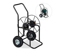 Relaxdays Carrello Avvolgitubo, con 2 Ruote, Attacco da 1/2 e 3/4 Pollici, per Tubi Lunghi Fino a 80 m, in Metallo, Nero