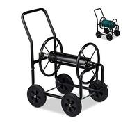 Relaxdays Carrello Avvolgitubo da Giardino, Carrellino Mobile per Acqua in Metallo, 4 Rotelle, Tubi Lunghi 60 m, Marrone