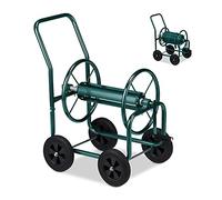 Relaxdays Carrello Avvolgitubo da Giardino, Carrellino Mobile per Acqua in Metallo, 4 Rotelle, Tubi Lunghi 60 m, Verde