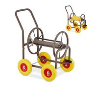 Relaxdays Carrello Avvolgitubo da Giardino, con Ruote, Attacco da 3 ”, per Tubi lunghi fino a 60 m, in Acciaio, Marrone