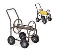 Relaxdays Carrello Avvolgitubo da Giardino, per Tubi Lunghi Fino a 60 m, 4 Ruote, Raccoglitubo in Acciaio, Marrone, Gomma