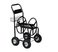 Relaxdays Carrello Avvolgitubo in Metallo, 4 Ruote in Gomma, XL, con Manovella, per Tubi 60 m, HLP 114x64x90 cm, Nero
