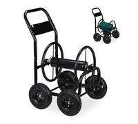 Relaxdays Carrello Avvolgitubo da Giardino, Carrellino Mobile per Acqua in Metallo, 4 Rotelle, Tubi Lunghi 75 m, Nero