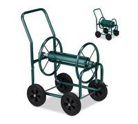 Relaxdays Carrello Avvolgitubo da Giardino, Carrellino Mobile per Acqua in Metallo, 4 Rotelle, Tubi Lunghi 60 m, Verde