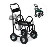 Carrello avvolgitubo Supporto per tubo 4 ruote Nero Carrello per tubo 18,4 kg