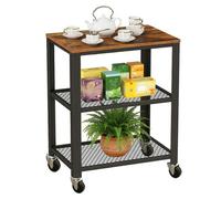 Relaxdays Carrello cucina 3 ripiani, effetto legno, 77,5x60x40 cm, metallo marrone-nero