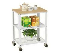 Relaxdays Carrello 3 Ripiani Effetto Legno, Acciaio, Marrone Chiaro-Bianco, 77,5x60x40 cm